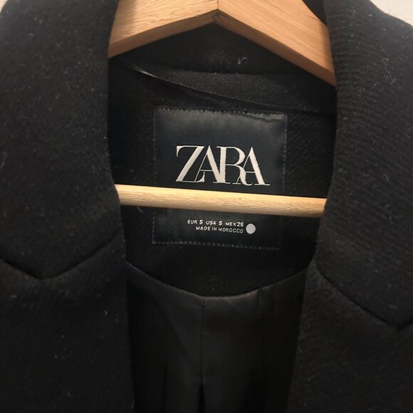 ZARA black wool blend single-breasted coat, size S - Picture 9 of 11